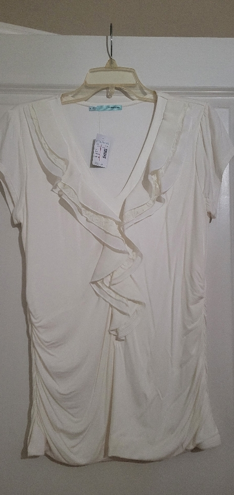 Maurices NEW cream blouse with lace and ruffle